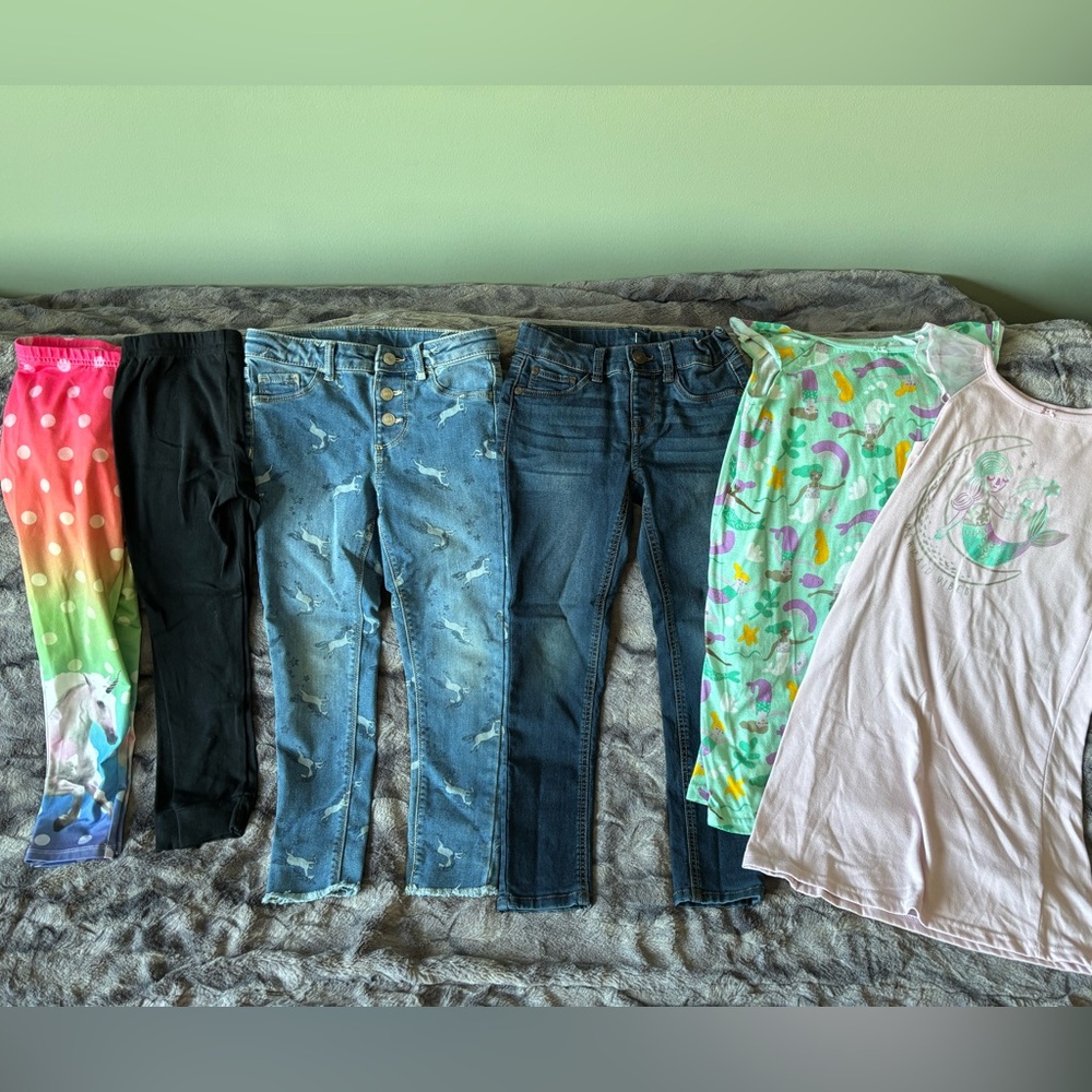 Colorful Girls Size 6 Jeans, Leggings, Nightgown lot